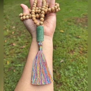 108 Bodhi seed Mala🪷Jade-silk tasell🧘‍♂️ Natural elements🪷Lotus seeds beads🪷